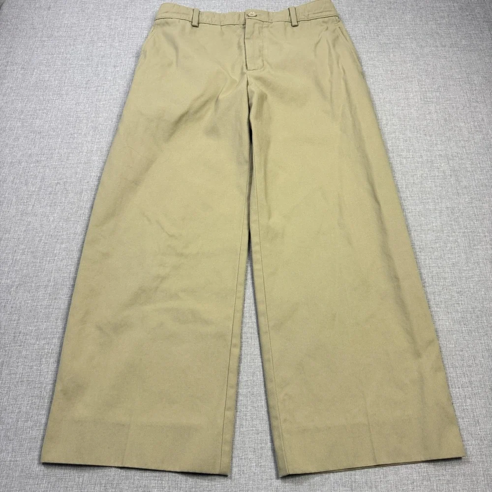Burberry Uniform Chino Pants Mens 48x28 Beige Wide-Leg Canvas Pockets Flat Front
